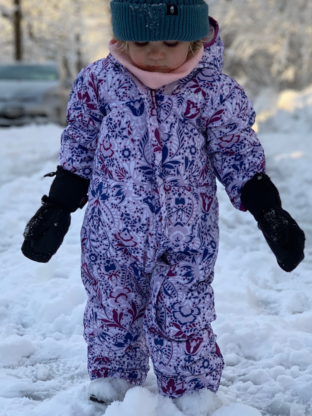 Columbia Toddler Girls Floral Fleece Lined Snowsuit Bunting 18-24 Months